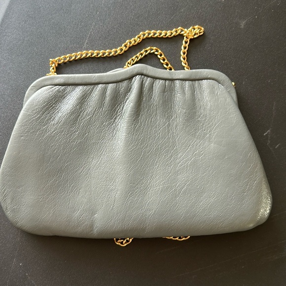 Vintage Ande' Gray Pleated Clutch with Chain Strap - Picture 1 of 4